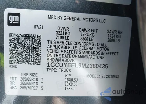 2021 Chevrolet Silverado 1500 4Wd Short Bed Rst z USA, uszkodzony, nr VIN 1GCUYEEL9MZ380435